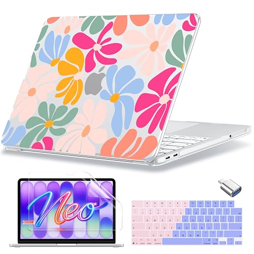 MecBevia for MacBook Neo Case 13 inch 2026 Release Model A3404 with A18 Pro Chip, Hard Shell Cover with Keyboard Cover, Screen Protector, Type C, ColorfulFlowers - color: ColorfulFlowers