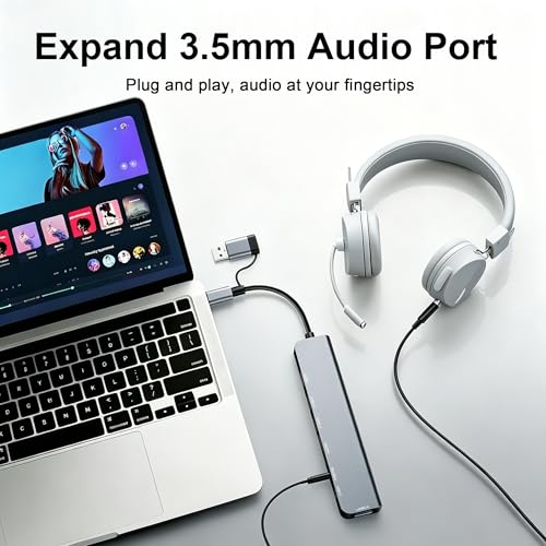 USB C Hub USB Hub 3.0, Upgrade 8 in 2 USB Splitter with USB-C/4 USB A Port Extender, TF/SD Card Reader, 3.5mm Audio Adapter, USBC USB Dongle for PC/Laptop/Tablet/Mac/MacBook/iPad and More Devices - color: Grey-USB C Hub 02