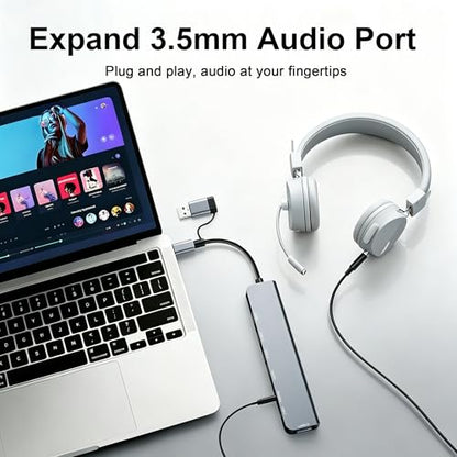 USB C Hub USB Hub 3.0, Upgrade 8 in 2 USB Splitter with USB-C/4 USB A Port Extender, TF/SD Card Reader, 3.5mm Audio Adapter, USBC USB Dongle for PC/Laptop/Tablet/Mac/MacBook/iPad and More Devices - color: Grey-USB C Hub 02