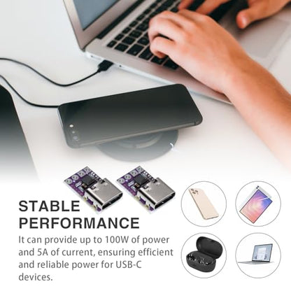 2PCS USB-C PD Trigger Board Module Supports PD 2.0 3.0 Output DC 5V9V12V20V 100W Suitable for Laptop Charge, DIY Power Banks, Power Supply Testing