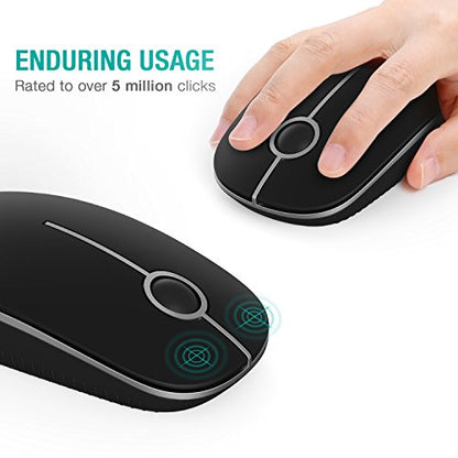 Unipows Wireless Mouse-2.4G Slim Portable Computer Mouse, Black Silver | Nano Receiver, Less Noise Mobile Optical Mice for Notebook, PC, Laptop, Desktop - color: Black and Silver