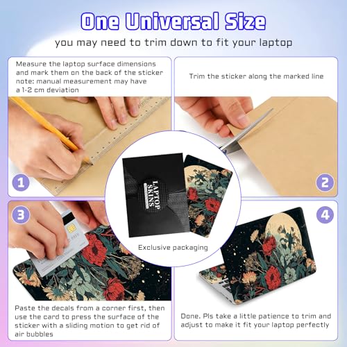 Universal Laptop Skin Sticker Decal, Compatible with MacBook HP Dell Lenovo 12"-15.6", Reusable Vinyl Notebook Cover 3PCS Set, High-Recognition Film-the Moon and Flowers - color: the moon and flowers