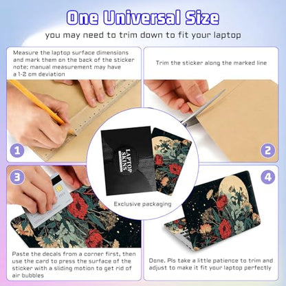 Universal Laptop Skin Sticker Decal, Compatible with MacBook HP Dell Lenovo 12"-15.6", Reusable Vinyl Notebook Cover 3PCS Set, High-Recognition Film-the Moon and Flowers - color: the moon and flowers