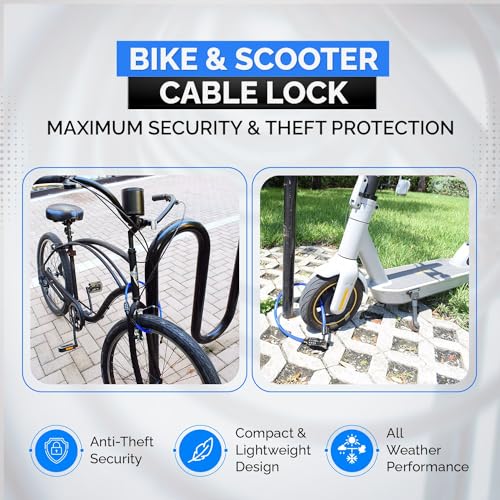 Anti-Theft Security Cable Lock, Blue, 2ft, Combination Lock, Weather Resistant, Portable | Weatherproof, Vinyl Coated, 10mm Security Cable, Mounting Bracket, Portable, Anti-Theft, Keyless, Bikes, Bicycles, Scooters - size: 2ft