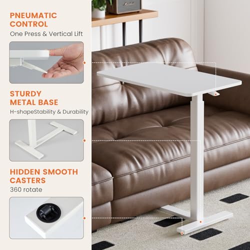 Mobile Standing Desk with Wheels, Rolling Laptop Table, Adjustable Overbed Table for Hospital & Home Use, Compact & Sturdy, Modern White
