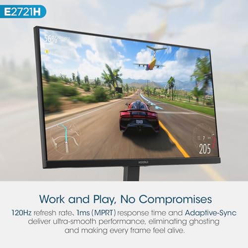 KOORUI 27 Inch QHD (2560x1440) IPS HDR Ultra-Thin Computer Gaming Monitor, 120Hz Refresh Rate, DCI-P3 95%, FreeSync & G-Sync, 1ms MPRT, VESA 100x100mm, Tilt Adjustable for Game and Work, E2721H - size: 27"/120Hz/QHD/IPS