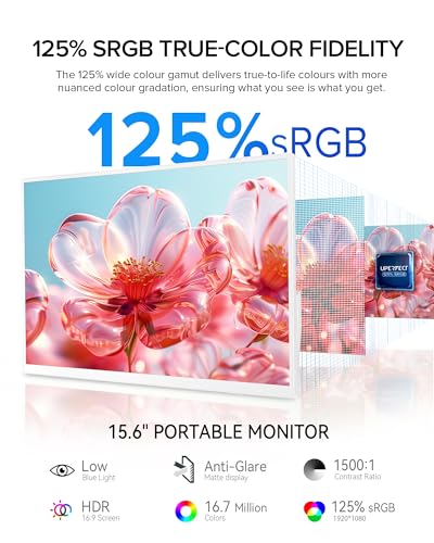 UPERFECT Portable Monitor 15.6", 125% sRGB 1080P Laptop Monitor (White) | Ultra-Slim Display, USB-C & MINI HDMI, 350 Nits, VESA & Case, Travel Small Second Screen for Computer, Mini PC, Game Consoles - size: 15.6 Inches