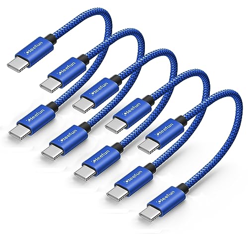CLEEFUN USB C to USB C Cable 1ft, 5-Pack C to C Cable Fast Charging 60W | Type C Charger for iPhone 17 16 15 Pro Max/Plus, Samsung Galaxy S26 S25 S24 Ultra, iPad/MacBook USBC to USBC Cord - color: Blue, size: 1ft+1ft+1ft+1ft+1ft