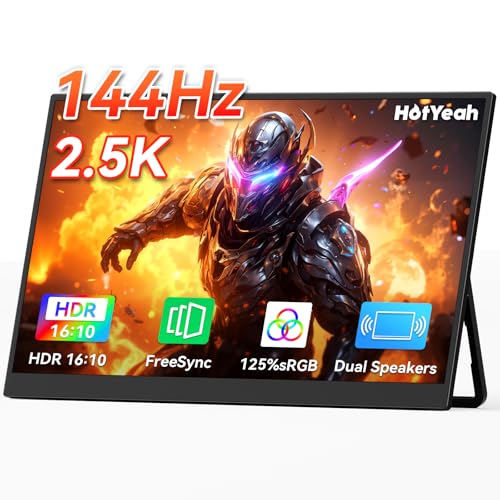 HotYeah 16" 2.5K 144Hz Portable Gaming Monitor, 2560x1600 QHD 125% sRGB | USB-C HDMI Laptop Monitor, External Travel Monitor w/Adjustable Kickstand for MacBook, Laptop, PC, Phone, Tablet, Switch, PS5 - size: 16-inch