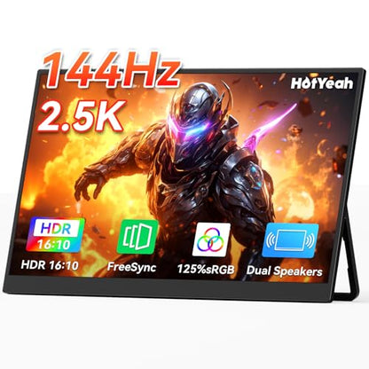 HotYeah 16" 2.5K 144Hz Portable Gaming Monitor, 2560x1600 QHD 125% sRGB | USB-C HDMI Laptop Monitor, External Travel Monitor w/Adjustable Kickstand for MacBook, Laptop, PC, Phone, Tablet, Switch, PS5 - size: 16-inch