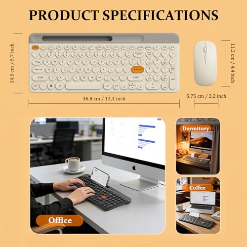 Bluetooth Keyboard Mouse Combo, Dual Multi-Device Wireless Keyboard with Phone Holder, Ultra-Compact 78-Key Layout, Quiet Keys & Rechargeable, for Windows PC Laptop (White) - color: White