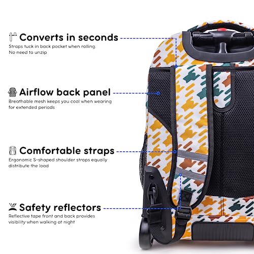 J World Sundance Laptop Rolling Backpack for Girls Boys. Roller Bookbag with Wheels, 20 Inch, Vivid Tweed - color: Vivid Tweed