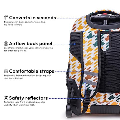 J World Sundance Laptop Rolling Backpack for Girls Boys. Roller Bookbag with Wheels, 20 Inch, Vivid Tweed - color: Vivid Tweed