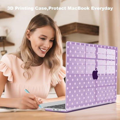 Teryeefi for MacBook Pro 13 inch Case M2 M1 2016-2022 Release Model A2338 A2289 A2251 A2159 A1989 A1706 A1708 Plastic Hard Shell Case Cover with Keyboard Cover & Screen Protector, Purple Polka Dots - color: Purple Polka Dots