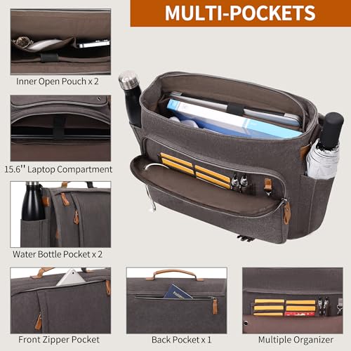 ESTARER Computer Messenger Bag 15-15.6 inch, Laptop Work Bag Briefcase for Bussiness/College/Travel, Water-resistant Canvas Shoulder Satchel, Grey - color: 15.6'' Buckle-grey