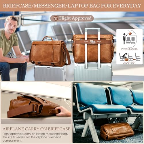 Messenger Bag for Men: Laptop Bag PU Leather Work Briefcase Large Carry On Computer for Office College Travel - color: Pu Brown