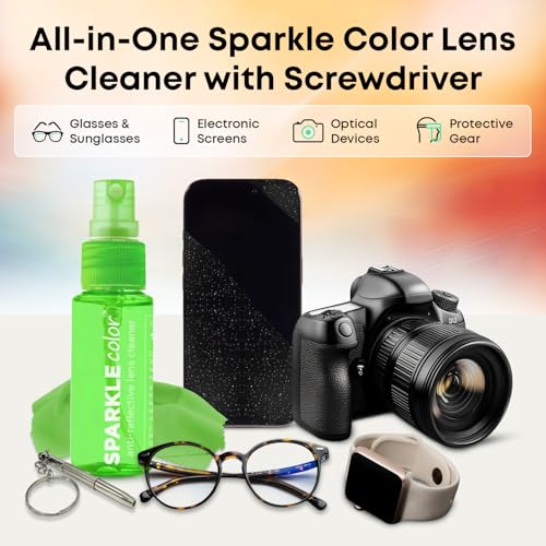 Sparkle Anti-Reflective Safe Lens Cleaner & Repair Kit – (2) 1oz Glasses Cleaner Spray, (2) Microfiber Cloth & Keychain Screwdriver for Eyeglasses, Sunglasses, Lenses & Screens (5 Piece Set) - style: Green | 2x1oz Lens Spray + 2 Microfiber Cloths + 1 Scre