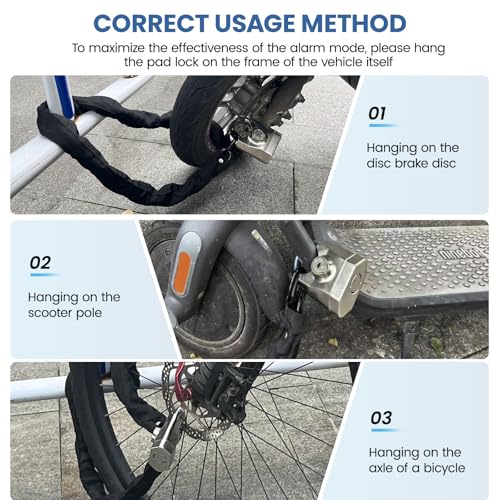 Bike Chain Lock with Alarm 130dB, Heavy Duty Anti Theft Motorcycle Lock | 8mm Hardened Steel Chain 3.3FT, Bike Locks Security with Mini U Lock, Bike Lock with Key for Scooter, Bicycle, Motorcycle