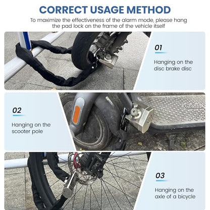 Bike Chain Lock with Alarm 130dB, Heavy Duty Anti Theft Motorcycle Lock | 8mm Hardened Steel Chain 3.3FT, Bike Locks Security with Mini U Lock, Bike Lock with Key for Scooter, Bicycle, Motorcycle