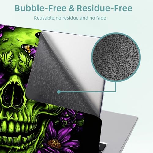Universal Laptop Skin Decal, 3-Piece Vinyl Protector for 12 13 14 15.6" Notebook, Waterproof Anti-Scratch, Easy Trim & Bubble-Free Finish, Skull with Flowers and Butterflies - color: Skull with Flowers and Butterflies