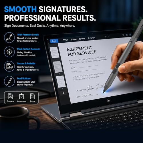 Active Digital Pen for HP Envy x360 Pavilion Spectre Omnibook Touchscreen | MPP 1.51, 2500H Battery Life, 1024 Pressure, Palm Rejection, Dual Side Button Pixel-Perfect Precision for Drawing Note Taking - color: Black