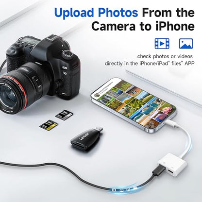 [Apple MFi Certified] Lightning to USB 3.0 Camera Adapter with Charging Port, High Speed OTG Adapter for iPhone iPad, Support SD Card Reader, 4K Video Transfer, MIDI Keyboard, Mic, Flash Drive, Mouse - style: Lightning+Charging