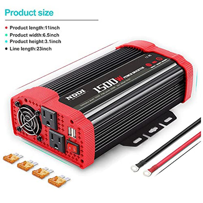 1500W Car Power Inverter Adapter | 12V DC to 110V AC Car Converter Charger Adapter with Dual 3.1A USB Port and AC Outlets Quick Charging - size: 1500W
