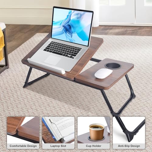 Adjustable Lap Desk for Bed - Portable Laptop Tray Table with Foldable Legs, Phone Slot & Cup Holder - Lightweight & Sturdy Breakfast, Work, Study Table for Sofa, Couch, Floor