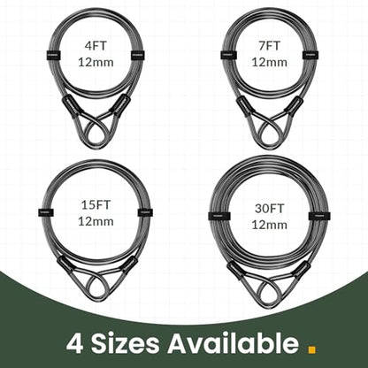 Titanker Bike Lock Cable,12mm Thick Security Cable with Loops Heavy Duty Steel Cable Vinyl Coated Bike Cable Lock Security Chain (4ft, 7ft, 15ft, 30ft) - style: 7 Feet