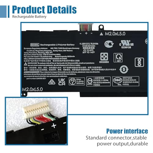 SD06XL Laptop Battery Replacement for HP Omen 15-ek0013dx 15-ek0xxx 15-en0023dx 15-en1075cl 15-en0xxx Series L84392-006 L84356-2C1 HSTNN-DB9U 11.55V 70.91Wh 5833mAh Notebook - size: 9.44*2.91*0.31 inch SD06XL