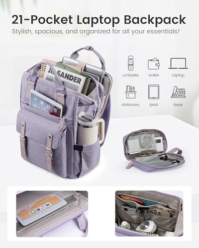 LOVEVOOK Laptop Backpack for Women with Giant Tumbler Holder Pocket,17.3 inch Waterproof Travel Backpack Purse Computer Laptop Bag - color: Purple-purple, size: 17.3 Inch D-Cup