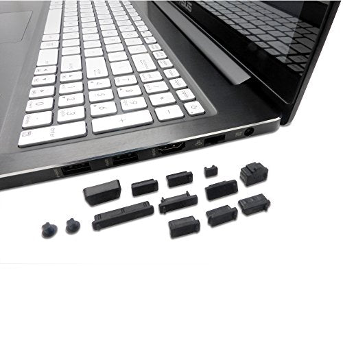 Laptop Port Dust Plug Set 13 Pieces for USB, HDMI, RJ45 and Audio, Black | Protects unused laptop and desktop ports, helps block dust and debris, covers USB, HDMI, RJ45 and audio connections