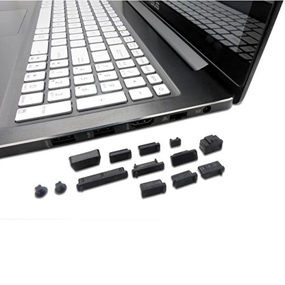 Laptop Port Dust Plug Set 13 Pieces for USB, HDMI, RJ45 and Audio, Black | Protects unused laptop and desktop ports, helps block dust and debris, covers USB, HDMI, RJ45 and audio connections
