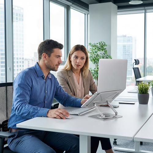 360 Rotating Aluminum Laptop Stand, Adjustable & Foldable Ergonomic Computer Stand, Compatible with MacBook, iPad, Dell, HP up to 16 Inches for Home & Office, Silver - color: Silver