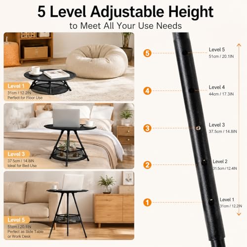 Portable Round Folding Camping Table, Adjustable Height Collapsible Triangular Side Table, Lightweight Mini Beach Table with Carry Bag for Picnic, Beach, Hiking, Backyard