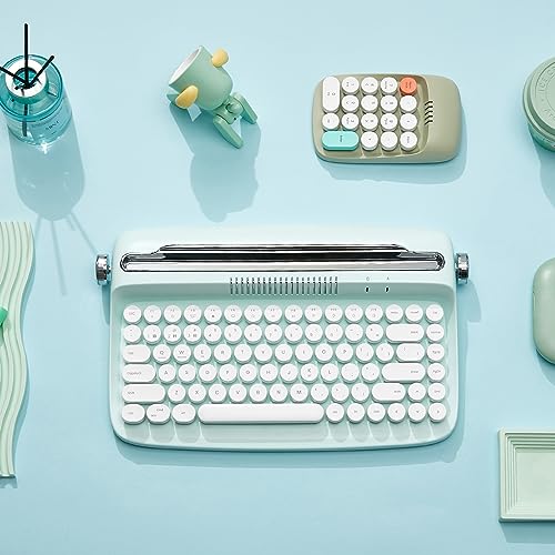 YUNZII ACTTO B303 Wireless Typewriter Keyboard, Bluetooth Connection, Cute Retro Aesthetic Design with Integrated Stand for Tablet, Phone, PC and Win/Mac/Android (B303, Sweet Mint) - style: Sweet Mint