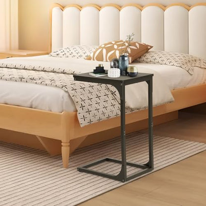 PayLessHere C Shaped End Table with Adjustable Feet,Small Side Table for Couch,Sofa Table with Metal Frame for Living Room,Bedroom,Bedside,Black - color: Black