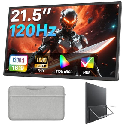 Upperizon Portable Monitor 21.5 inch FHD 110% sRGB 120Hz IPS HDR HDMI USB-C Travel Monitor for Laptop MacBook PC Surface PS5 Xbox, Large External Display with Kickstand & Speakers, VESA Compatible - size: 21.5 inch