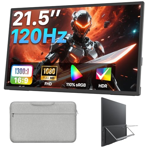 Upperizon Portable Monitor 21.5 inch FHD 110% sRGB 120Hz IPS HDR HDMI USB-C Travel Monitor for Laptop MacBook PC Surface PS5 Xbox, Large External Display with Kickstand & Speakers, VESA Compatible - size: 21.5 inch