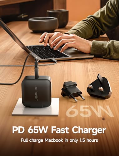 JSAUX 65W GaN USB C Charger for Nintendo Switch 2, Powers in TV Mode, with EU/UK Plug & 6.6FT Cable for ROG Xbox Ally, Steam Deck, ROG Ally, iPhone 17e/17, Galaxy S26, Tablet & Laptop – Black - color: Black