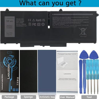 07KRV Laptop Battery Compatible with Dell Latitude 5430 5530 Precision P104F 3570 P104F005 P137G004 P137G Series M69D0 H4PVC Y86WG 0H4PVC 0Y86WG 08WRCR 078FWY 4FVJG O7KRV 15.2V 58Wh 4-Cell - style: 07KRV