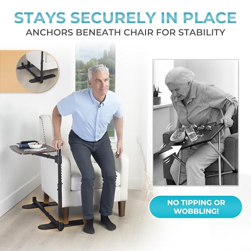 Stander Wonder Tray Plus, Adjustable Recliner Swivel TV Tray with Standing Handle for Seniors & Elderly Adults, Walnut Laptop Desk for Couches & Chairs, Mobility Aid Sit and Stand Assist