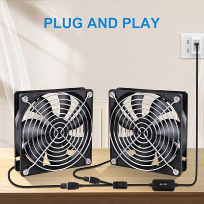 2 Packs Wathai 120mm x 25mm USB Fan with Speed Controller for Computer Receiver AV cabint Game Console PC Laptop TV Box Projector Router Cooling - size: 120x25mm (5V)