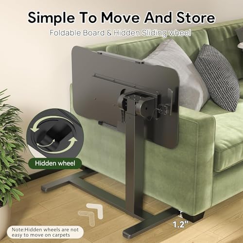 Mobile Standing Desk Adjustable Overbed Table, Pneumatic Height Adjustable Rolling Laptop Desk with Hidden Wheels, 0-180°Tilt Top Rolling Computer Cart Foldable for Home Office, Craft & Study, Black - color: Black, style: Fully Tiltable