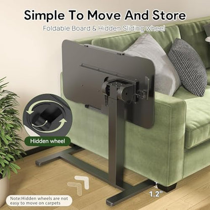 Mobile Standing Desk Adjustable Overbed Table, Pneumatic Height Adjustable Rolling Laptop Desk with Hidden Wheels, 0-180°Tilt Top Rolling Computer Cart Foldable for Home Office, Craft & Study, Black - color: Black, style: Fully Tiltable