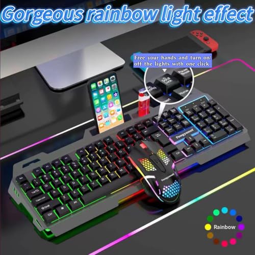 Tongyangat Wired RGB Gaming Keyboard, 2.4G Rechargeable Mechanical Feel Keyboard with Rainbow Backlight, Ergonomic PC Keyboard, Compatible with Windows, Mac, Laptop, Desktop, Computer (Black) - color: K75-Black