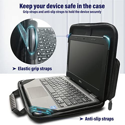 IBENZER EVA Stay-in Protective Case for 11" MacBook Air/Asus/Acer/Samsung/HP/Lenovo Chromebook Laptop, Hardshell Laptop Bag with ShoulderStrap+Handle+Pocket for K-12 Students,Work,Black, EVA-LSPK-BK - size: 11 INCH With Pocket