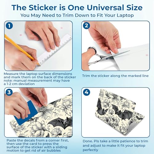 Reusable Universal Laptop Skin Sticker, Cut to Fit for 11.6–15.6 Inch Laptops, Waterproof Protective Film, No-Residue - Bat Floral - color: Bat Floral