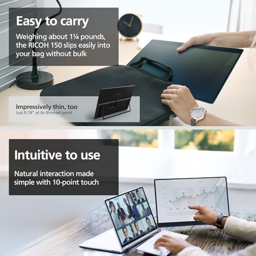 RICOH 150 Portable 15.6" Vivid OLED 350nit Lightweight Display Monitor and Touchscreen w/Dual Speakers - for Laptop, Desktop, Mac, PC - style: RICOH 150