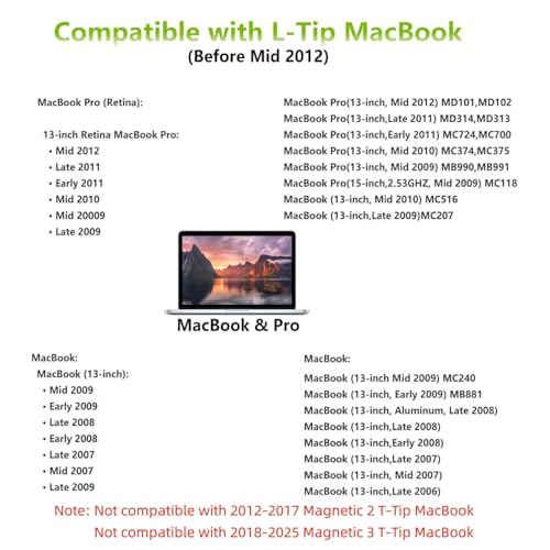 Mac Book Pro Charger 60W L-Tip Mag 1 Power Adapter for 13" Before Mid 2012 | Mag-netic 1 Charger Fast Charger Compatible with old Ma Book Pro 13" A1278, A1181, A1342, A1370, A1369 Before Mid 2012 Models